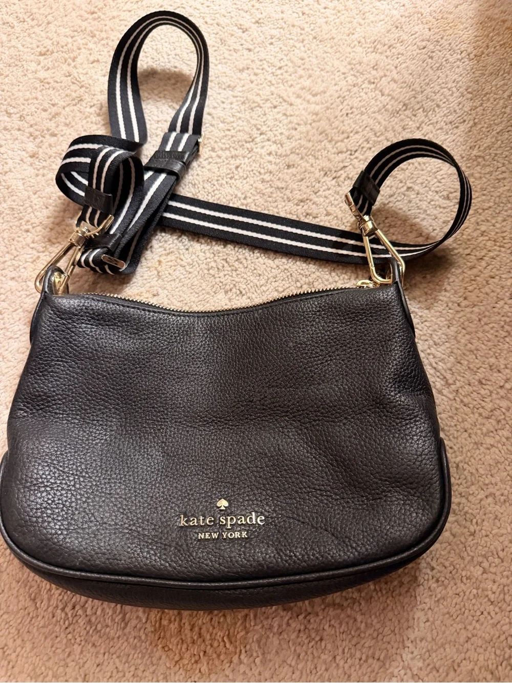 kate spade Black Crossbody with Black-and-White Striped Strap